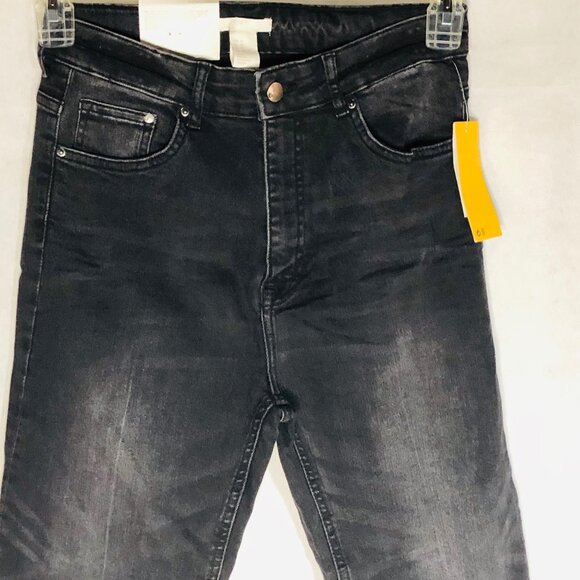 H and m  flare cropped jeans solid black pockets button zipper size 10 READ - Picture 3 of 13